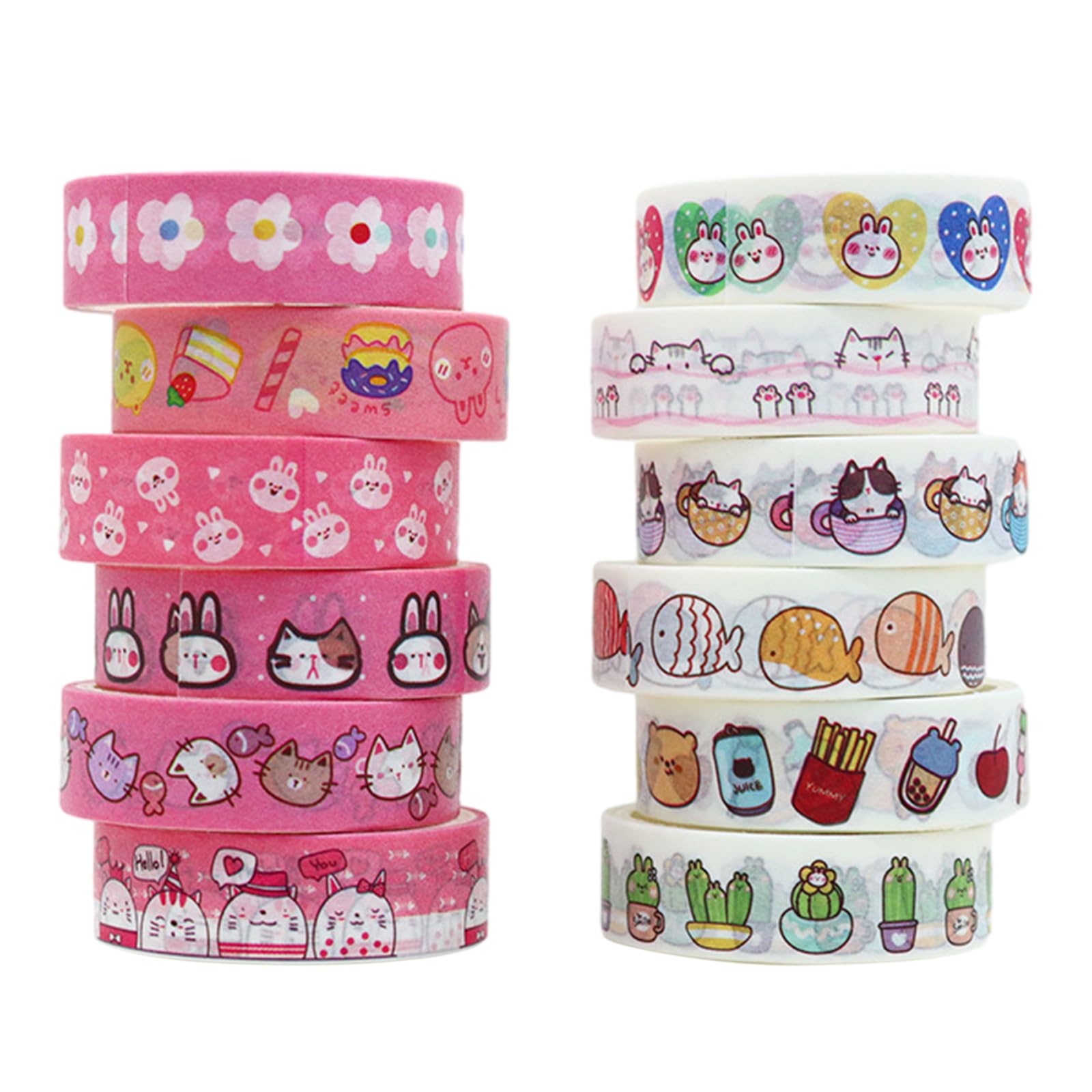 Fadcaer 12 Rollos Washi Tape Set,Lindo Mascotas Cinta Adhesiva Decorativa,12 mm x 2 m Cinta Adhesiva Japonesa,Decorativa Pegatinas de Cinta,Vintage Masking Washi Tape para Manualidades,Decorar Regalo