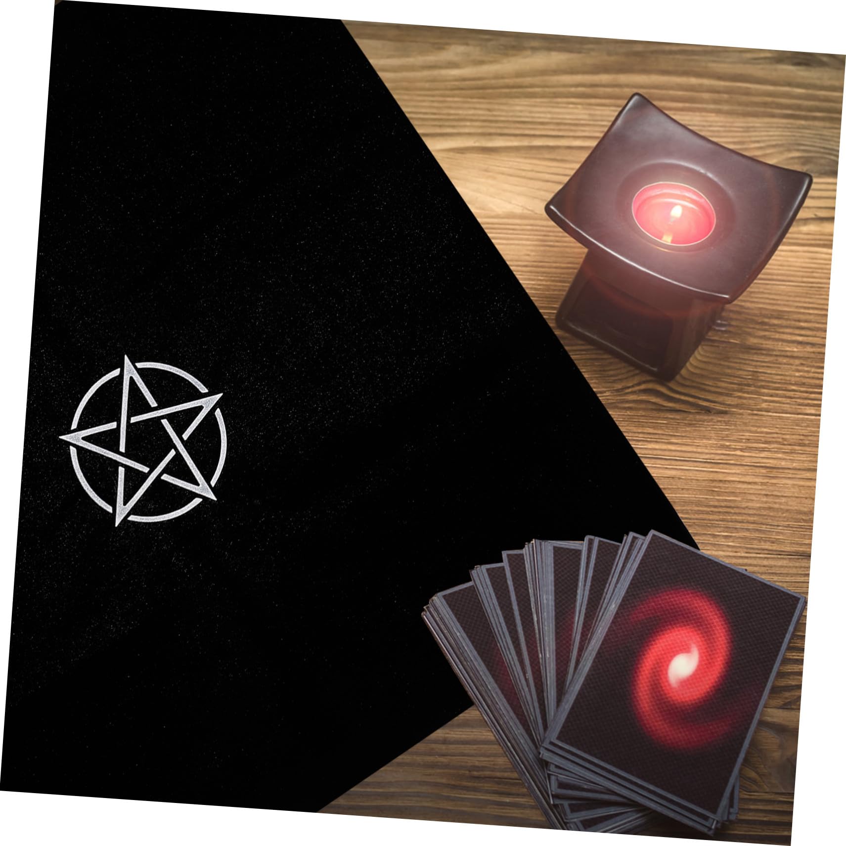 Mantel de Tarot Negro Pentáculo de Franela, Resistente al Desgaste Pelusas, Adecuado para Decoración de Mesa Hogar Aire Libre