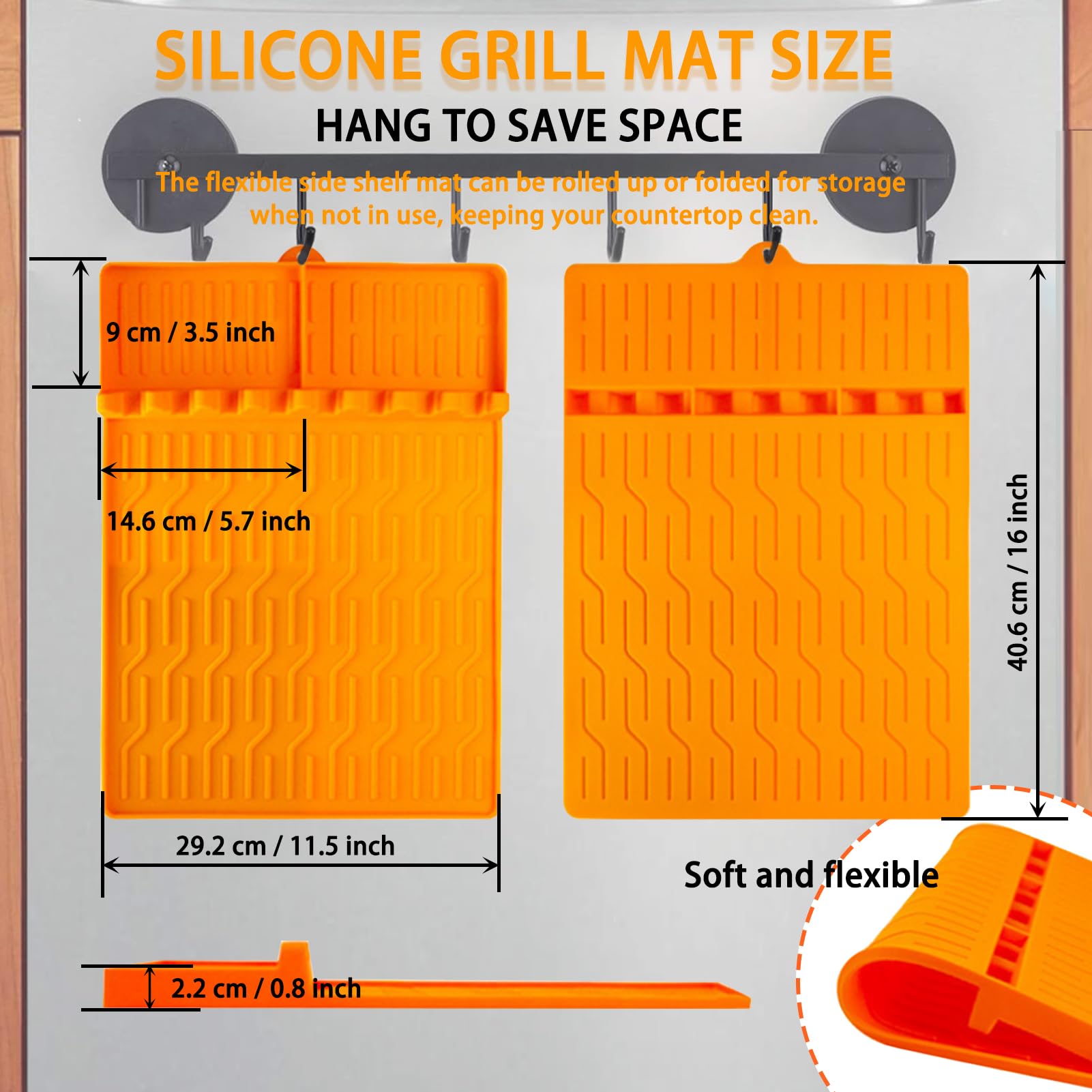 Blackstone Mat Outdoor 4 Pieces Grill Accessories with Large Food Grade Side Shelf Griddle Tools Pad and Cleaning Sponges BBQ Utensils Holder for Kitchen, Cooking, Countertop (Orange)