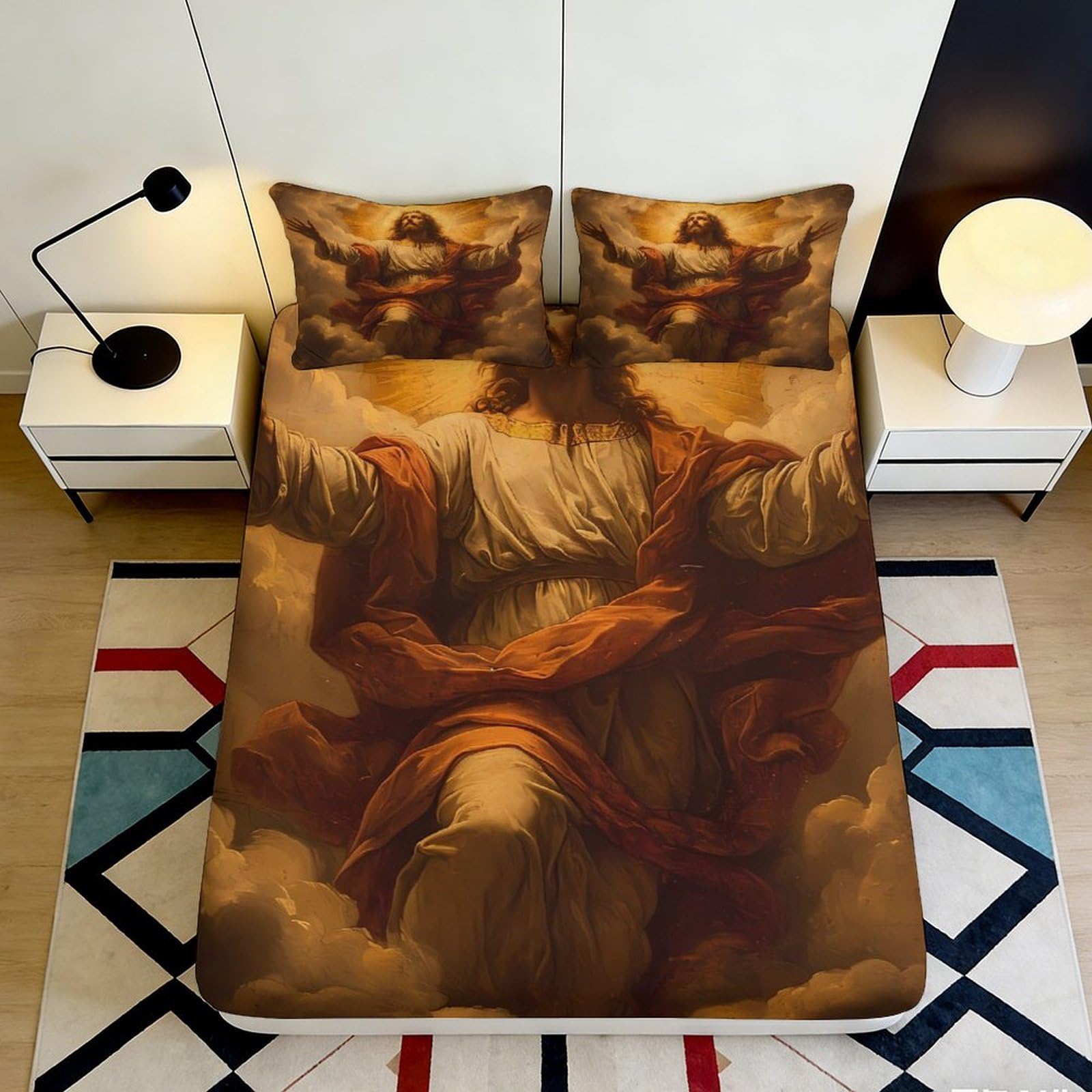 3D Printed Jesus Resurrection Fitted Sheet Microfiber Soft Anti-Slip Mattress Cover for Bedroom Dorm Decorative Bedding 90x200x25cm