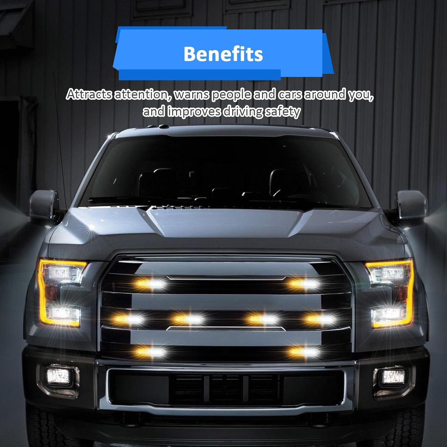 Wsays 12 LED White Amber Strobe Emergency Hazard Warning Light Surface Mount with Controller and Wiring Harness, Warning Flashing Caution Lights for Construction Vehicle Truck (8 PCS)