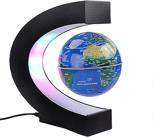 Globo flotante con luces LED de colores en forma de C, levitación magnética antigravedad, mapa del mundo giratorio para regalo, decoración de