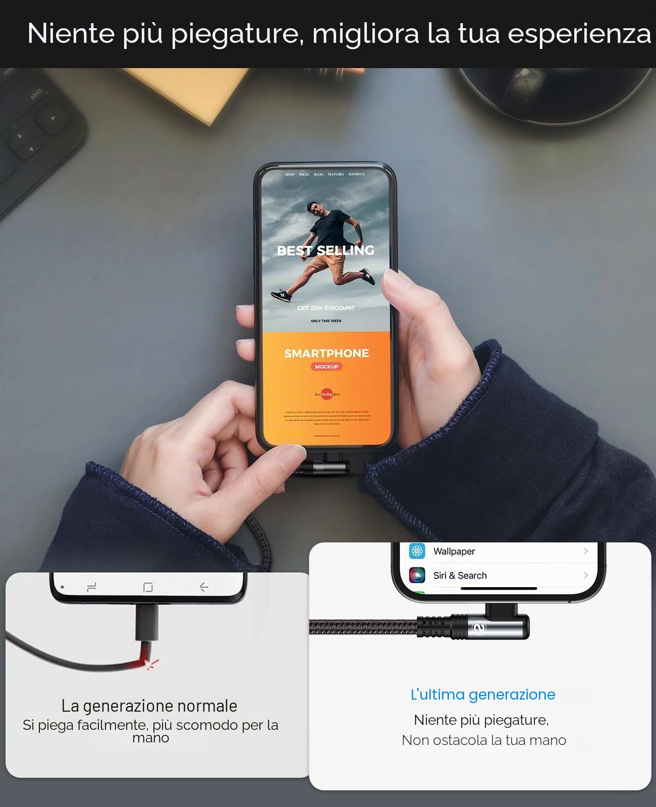 SWECENT Cavo i Phone 90 Gradi [2 Pezzi 2m] Caricabatterie Carica Rapida Nylon Lightning per i Phone 14/13/12/11/Pro/Pro Max/X/XS/XS Max/XR/8/8 Plus/7/7 Plus/6s/6s Plus/6/6 Plus/5/5c/5s