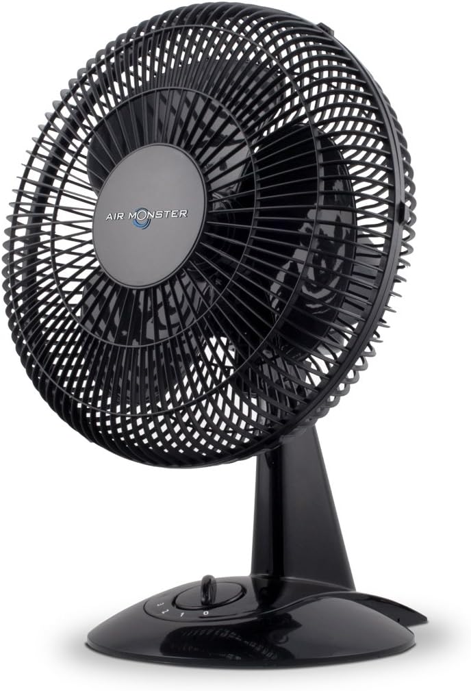 Air Monster Desk Fan - 12 Inch | Quiet Desk Fan with 90 Degree Oscillation, Plastic Grill, 3 Speed Settings, Adjustable Tilt - ETL Listed, Black