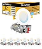 NUWATT 4 Inch Ultra Thin LED Recessed Lighting, 5CCT 2700K/3000K/3500K/4000K/5000K Selectable, 630LM, 9W, IC Rated, Dimmable Canless LED Wafer Light, White Trim, Metal Junction Box, ETL, 6 Pack