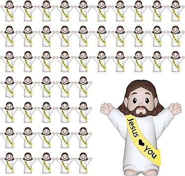 50 Pcs Little Jesus Figures,Mini Jesus Figurines,Easter J-esus Loves You Tiny Christ Toys to Hide and Seek,Tiny Pocket RubberJesus,for Religious Party Favors,Sunday School,Easter Egg Stuffers
