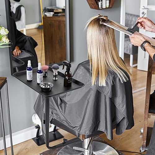 Miniatura 2 de Noverlife Bandeja de metal para salón unida a la silla, bandeja de silla de peluquería de rotación de 360 grados para herramientas de peluquería,