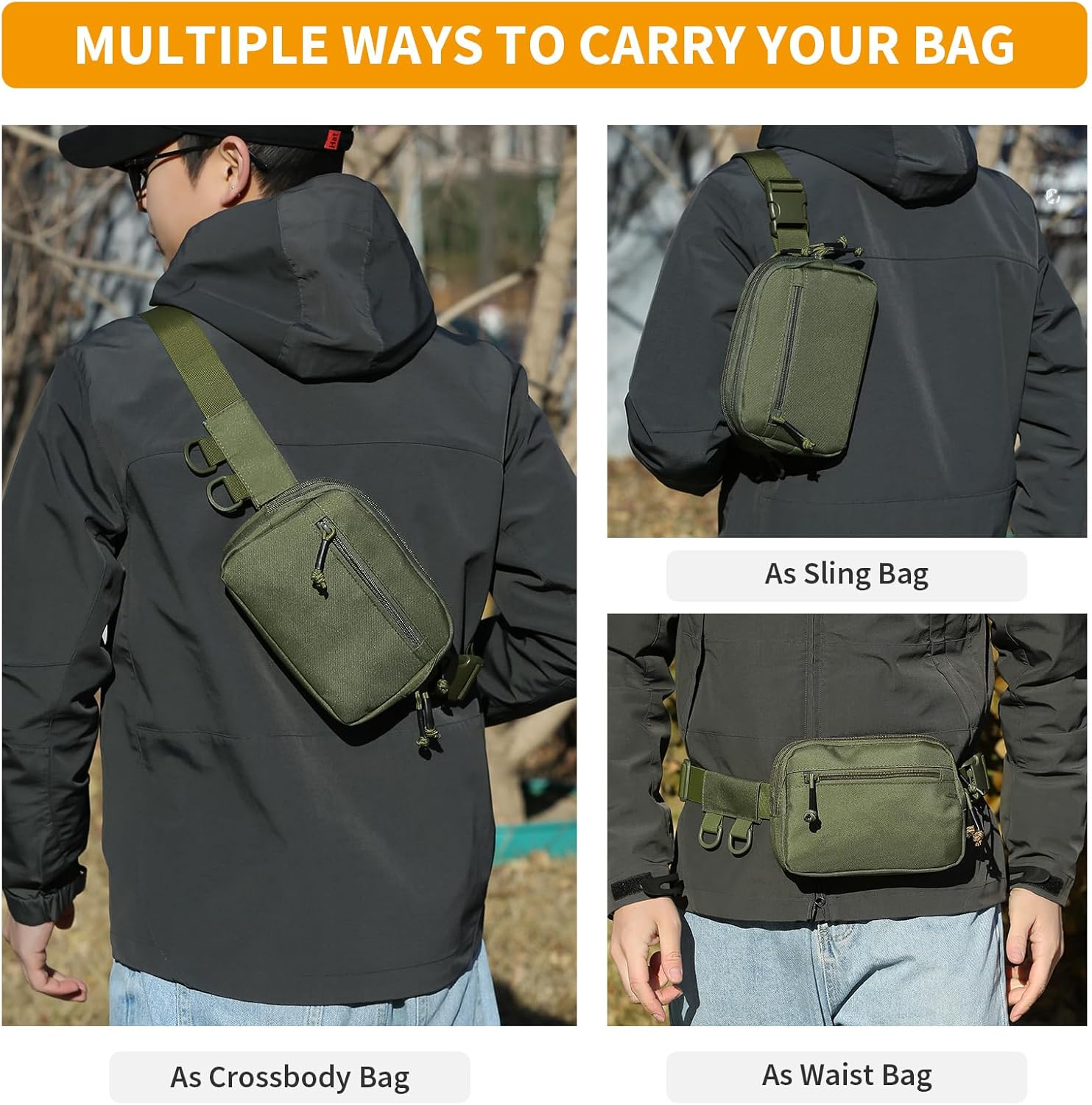 HUNTVP Tactical Fanny Pack Small Waist Bag EDC Military Fanny Pack for Men Crossbody Hip Belt Bag Waist Pouch for Women Daily Use Travel Hiking Bumbag, Army Green - Image 5