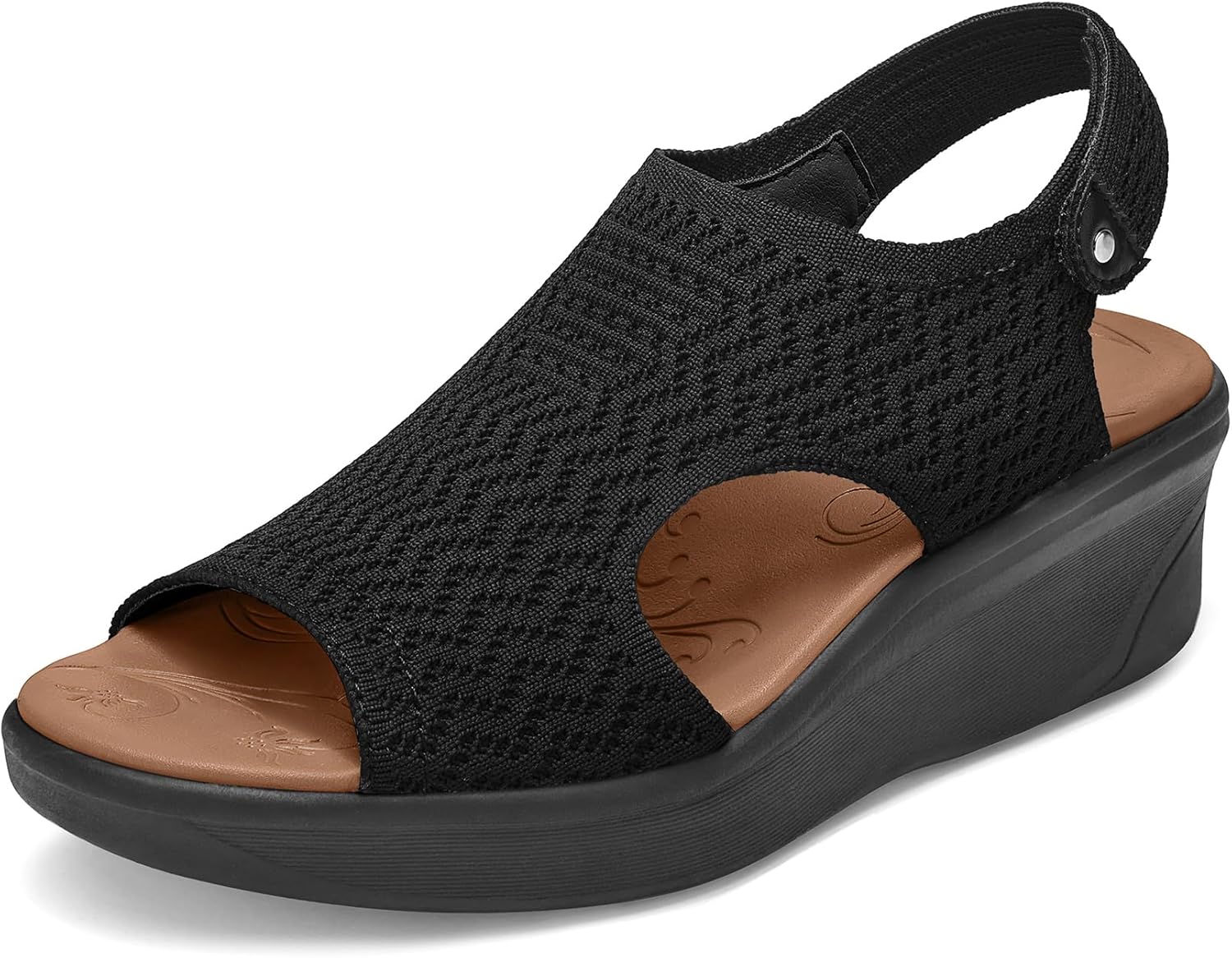 mysoft Walking Sandals for Women - Comfortable Wedge Sandals with Arch Support - Breathable Knit Open Toe Summer Shoes - Lightweight Non Slip Beach Sandals with Adjustable Hook and Loop Strap