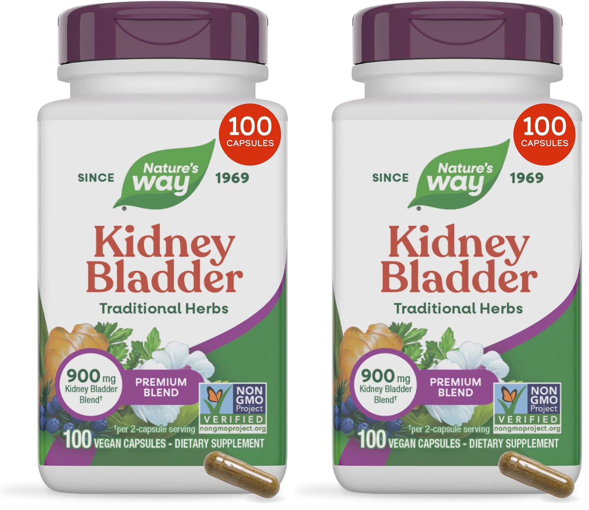 Nature's Way Kidney Bladder Premium Blend, Traditional Herbs Supplement, 900 mg per 2-Capsule Serving, Non-GMO Project Verified, Vegan, 100 Capsules (Packaging May Vary), (Pack of 2) 100 Count (Pack of 2)
