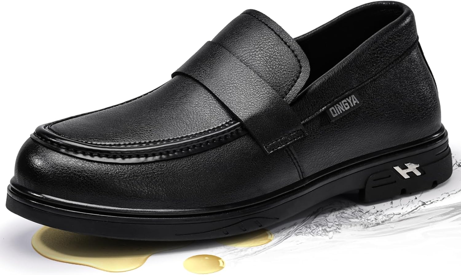 Mens Non-Slip Work Shoes Slip-Resistant Work Sneakers for Kitchen Restaurant & Food Service Lightweight Breathable Slip-On Chef Shoes Safety Footwear for Men