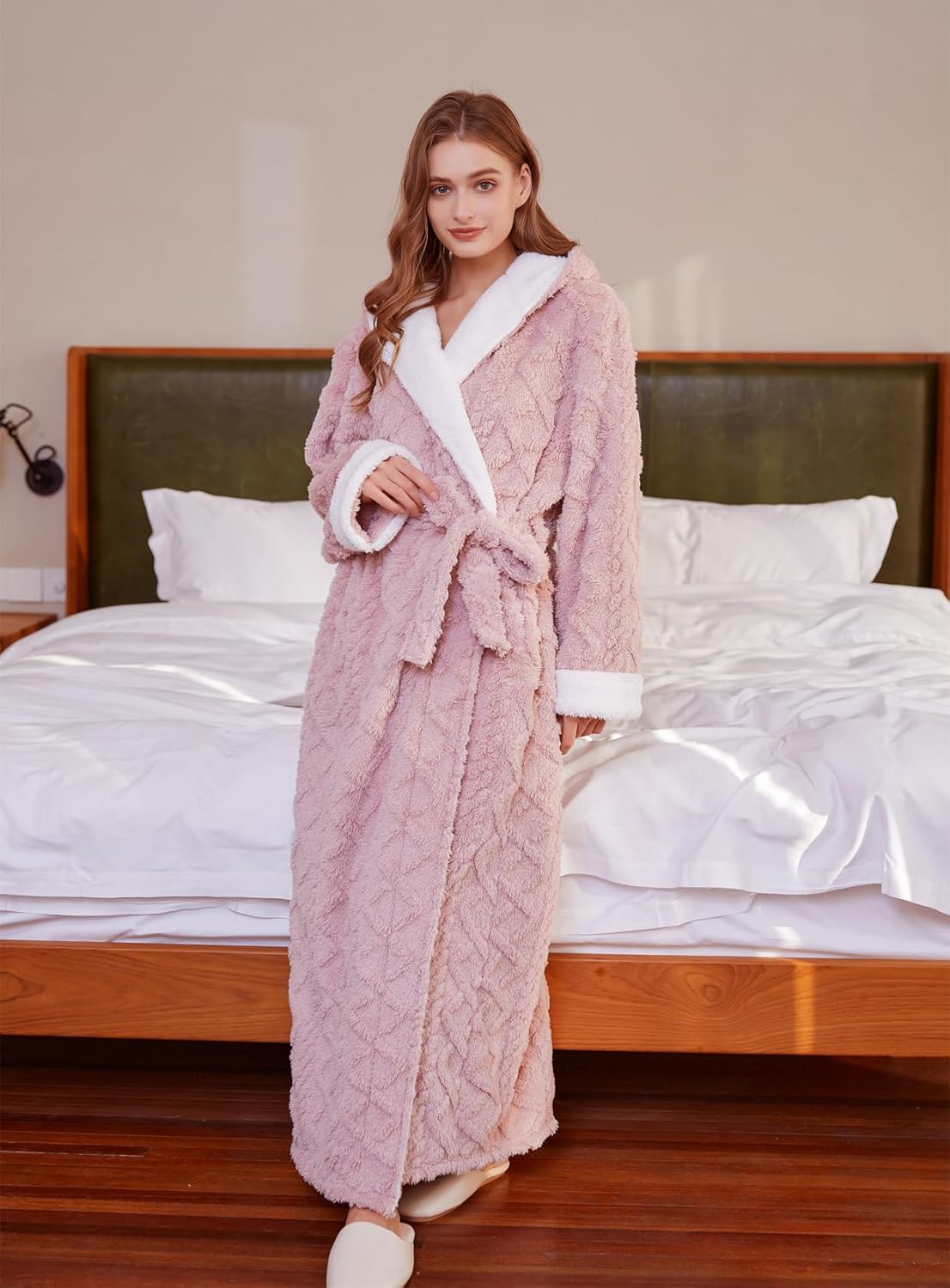 LKG Women Hooded Fleece Robe,Lightweight Plush Warm Winter Bathrobes for Women Full Length - Image 4