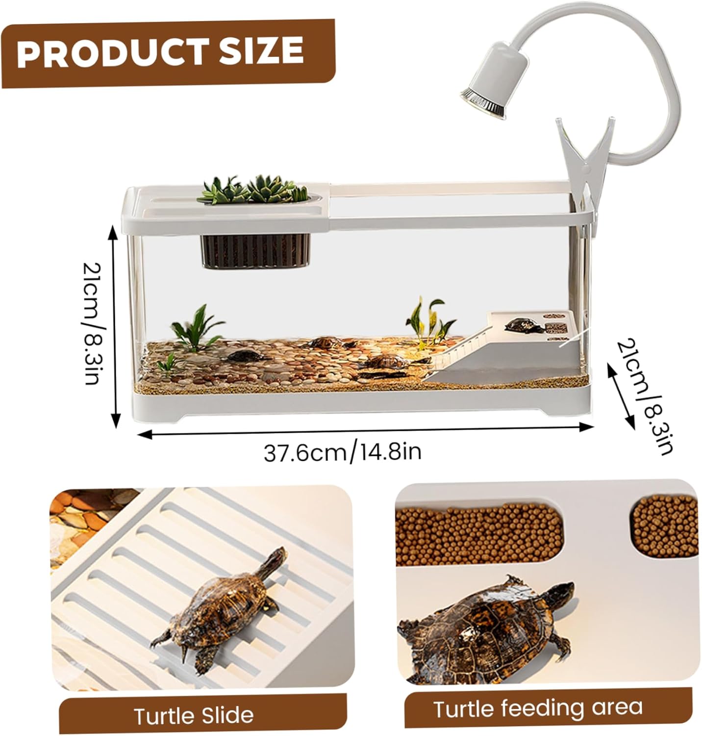 Fish Tank 15x8x8 inch Clear Plastic Turtle Tank Habitat Kit with Climbing Platforms and Light for Turtles and Aquatic Animals Betta Fish Aquarium Turtle Aquarium