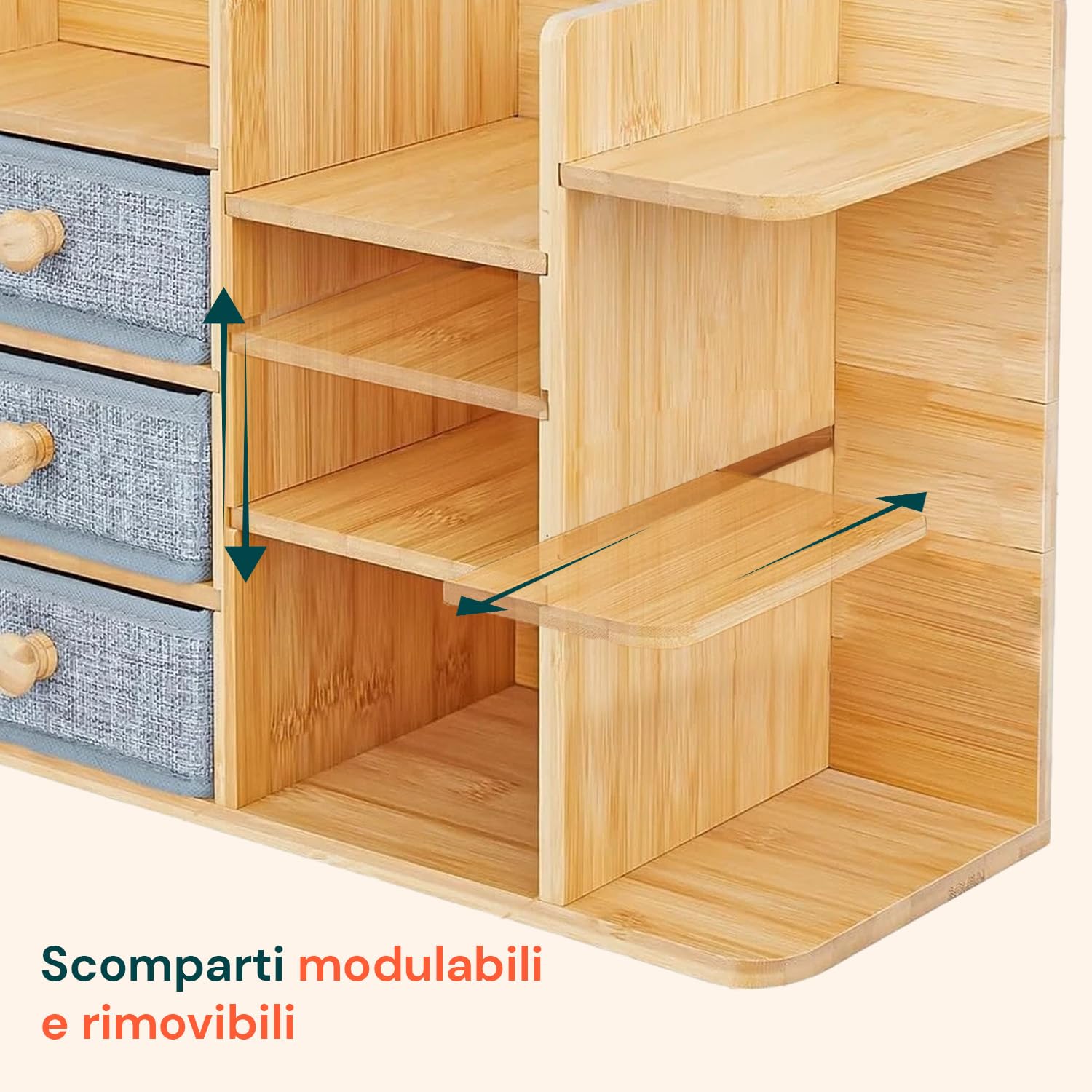 Avilia - Organizer Scrivania in Bambù Salvaspazio con Cassetti e Ripiani Regolabili Impermeabili, Organizzatore Scrivania Multiuso per Ufficio e Bagno, con Struttura Compatta e Design Moderno