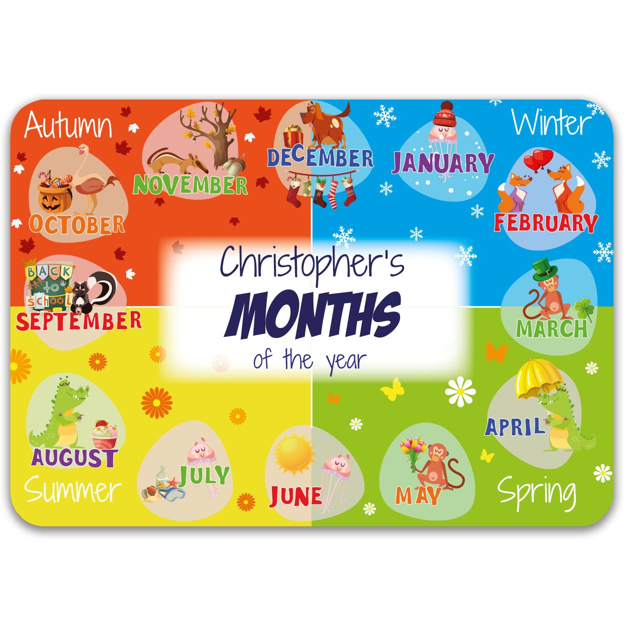 Paper Themes Months Personalised Educational Placemats For Kids Childrens Named Table Mat