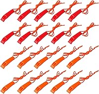 AUGSUN 20 Pack Emergency Safety Whistles with Lanyards - Bright Red & Orange Plastic Survival Whistles for Hiking, Camping, Boating