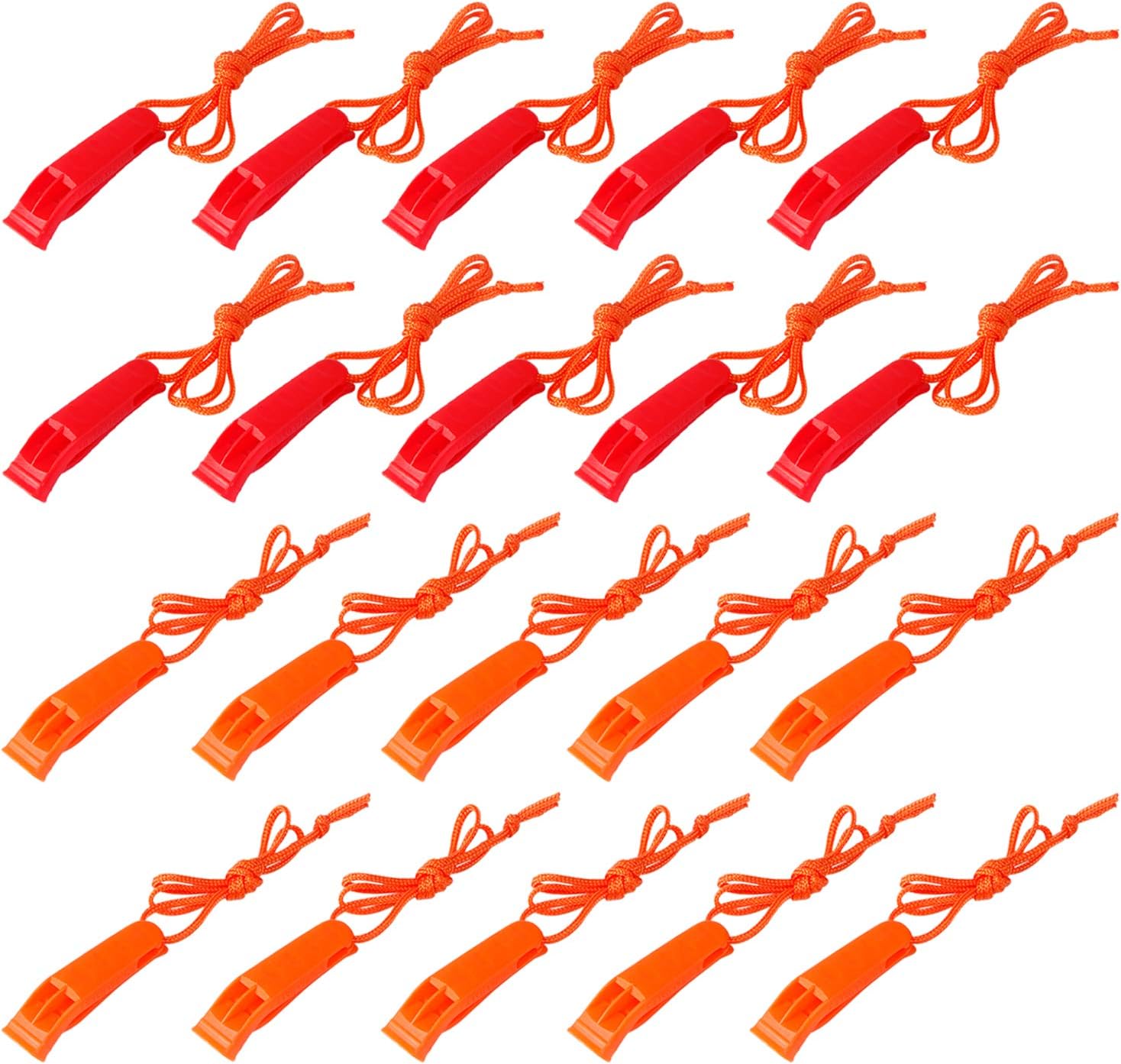 AUGSUN 40 Pcs Emergency Safety Whistle Plastic Whistles Set with Lanyard,Red and Orange
