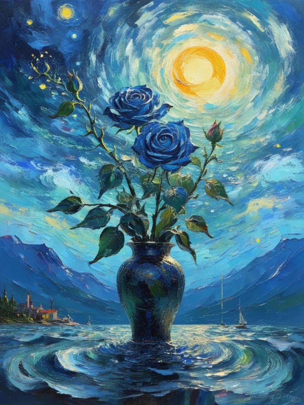 Henypt Cross Stitch Kits Roses and the Starry Sky Flowers DIY Embroidery Kit for Beginners The Elderly with Accessories Home & Leisure/Gifts 14CT 30x40cm