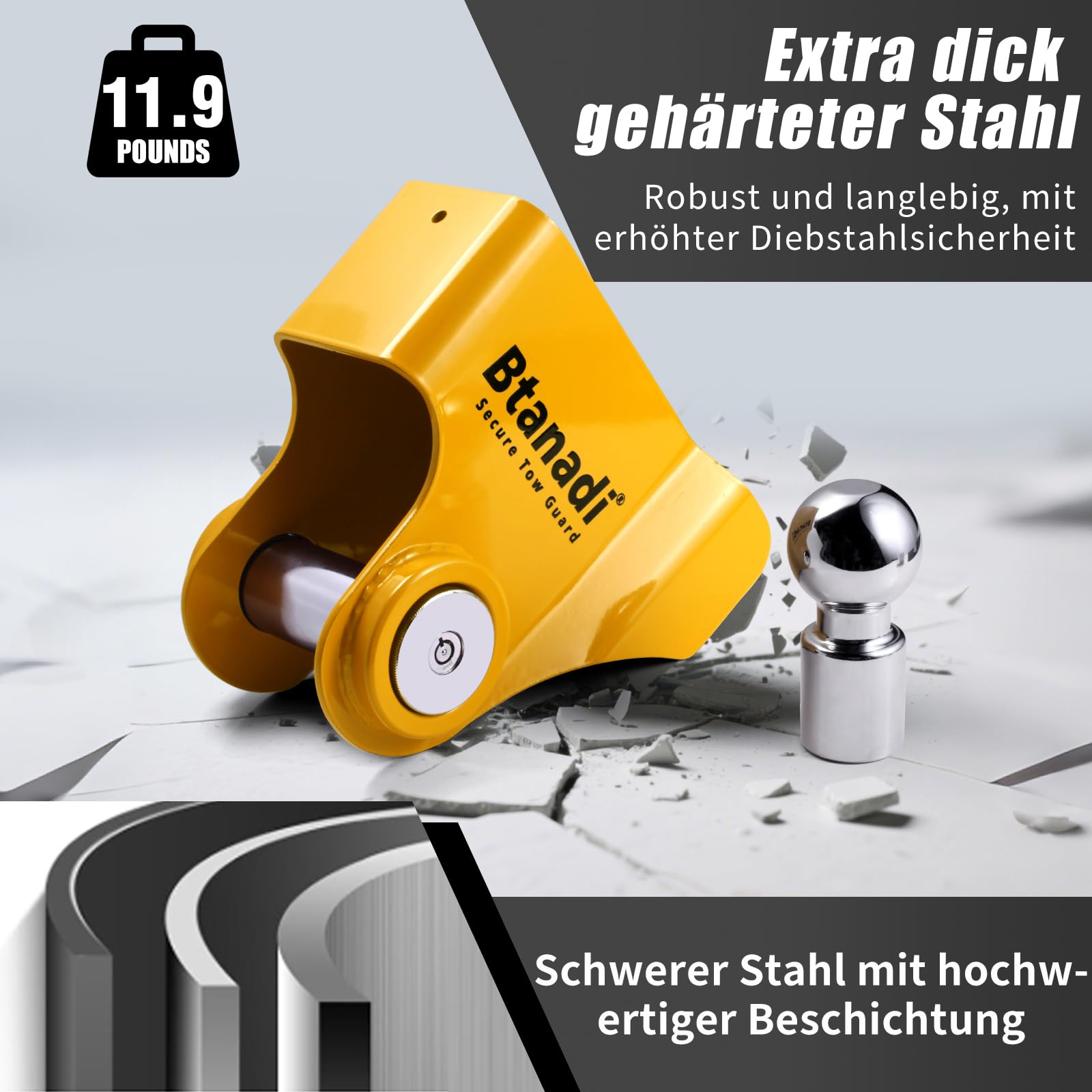 Anhängerschloss mit geschmiedeter Stahlkugel 50 mm, Diebstahlschutz | Für Knott Avonride Kupplungsköpfe 575003/575004/575005/575008, gehärtete Stahlkonstruktion und robuste Diebstahlsicherung