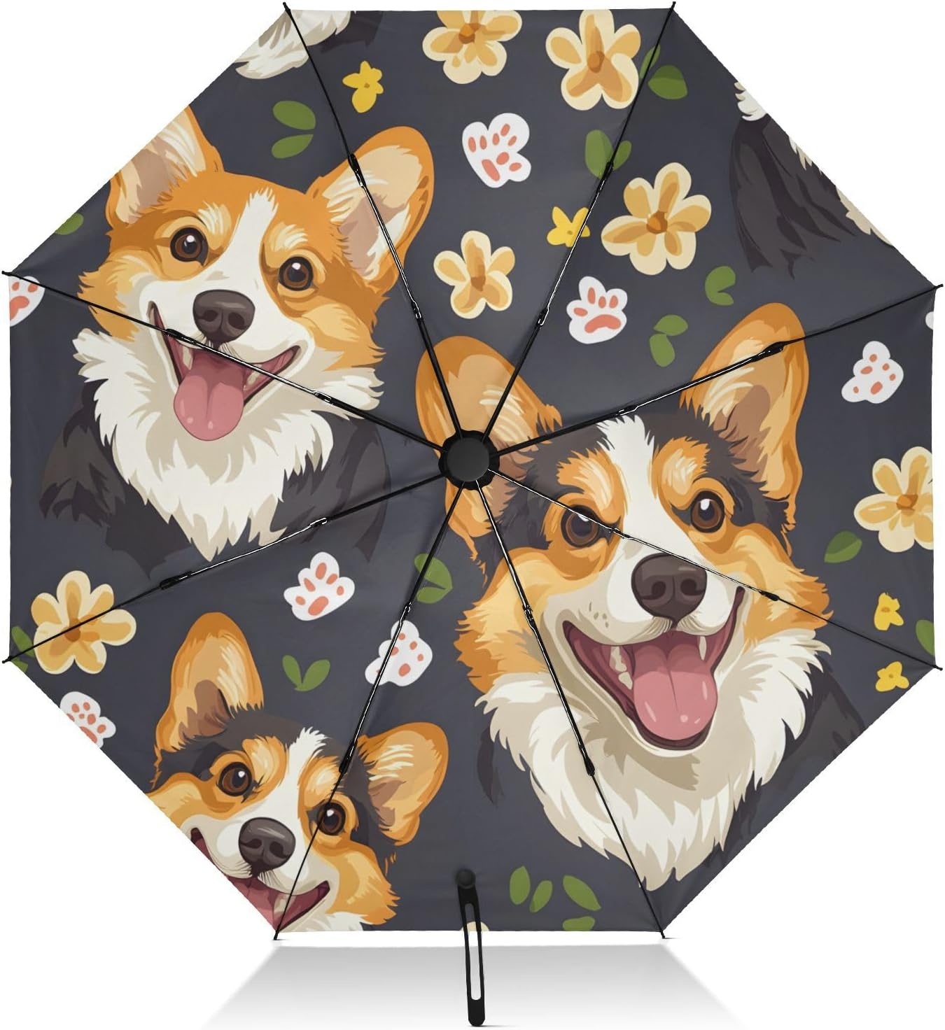 Smiling Corgi Umbrellas for Rain Travel Umbrella Compact Folding Lightweight Portable Automatic Umbrella
