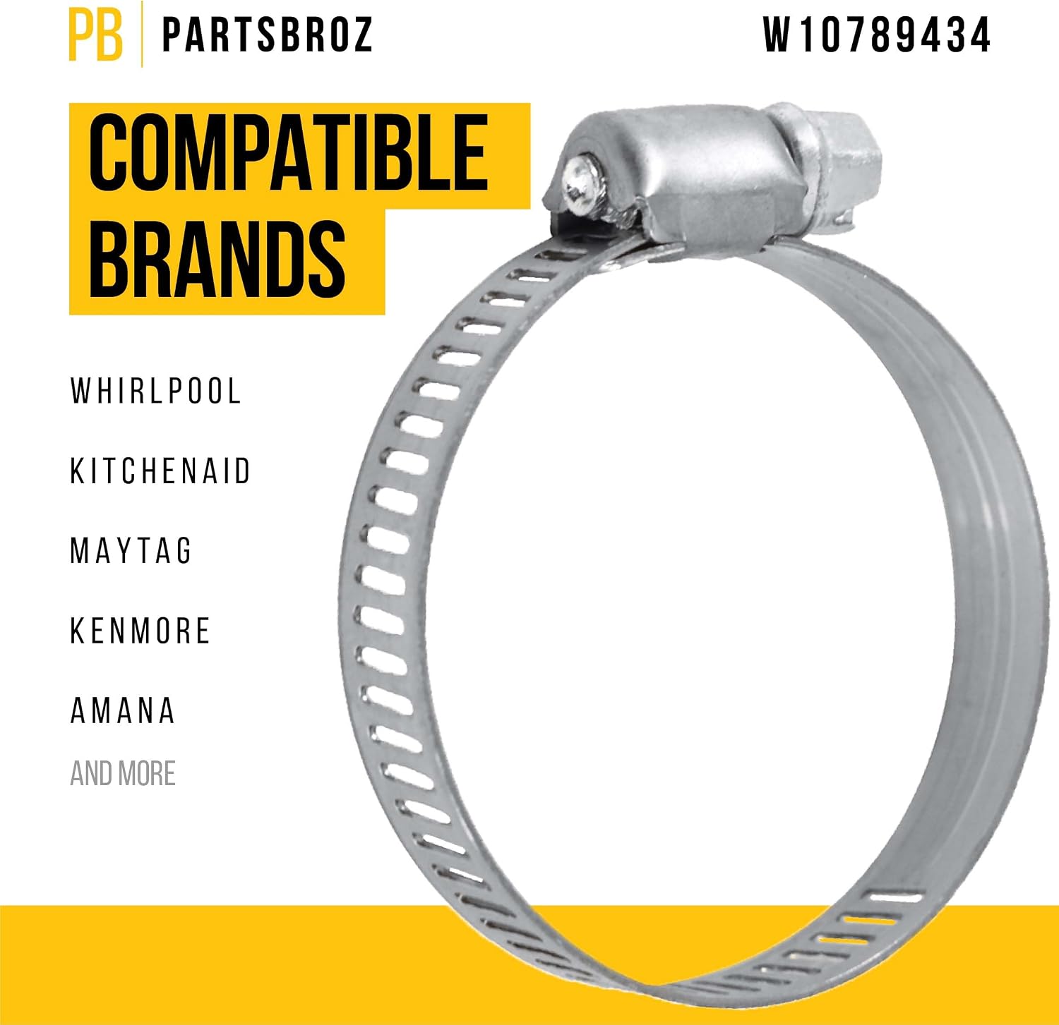 PartsBroz W10789434 Drain Hose Clamp - Compatible With Whirlpool Kenmore KitchenAid Maytag Dishwasher - Replaces AP5971447 W10169167 4282940 PS11703368 W10736523 W10763498 W10789434VP