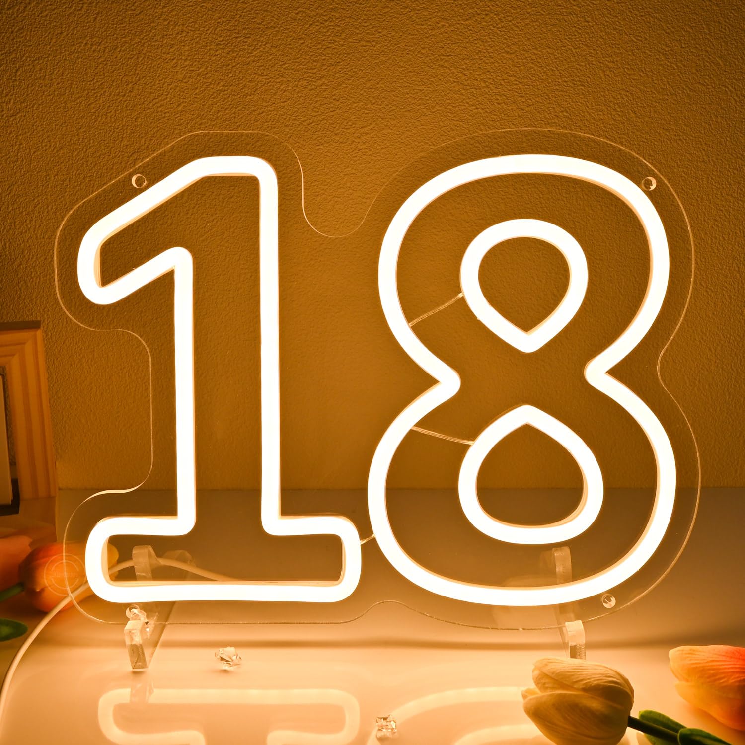 Britrio insegna al neon per 18° compleanno, decorazione sfondo, luce LED al neon per 18 anni, compleanno, anniversario, festa, decorazione da parete, banner, accessori per ragazza e ragazzo, numero e