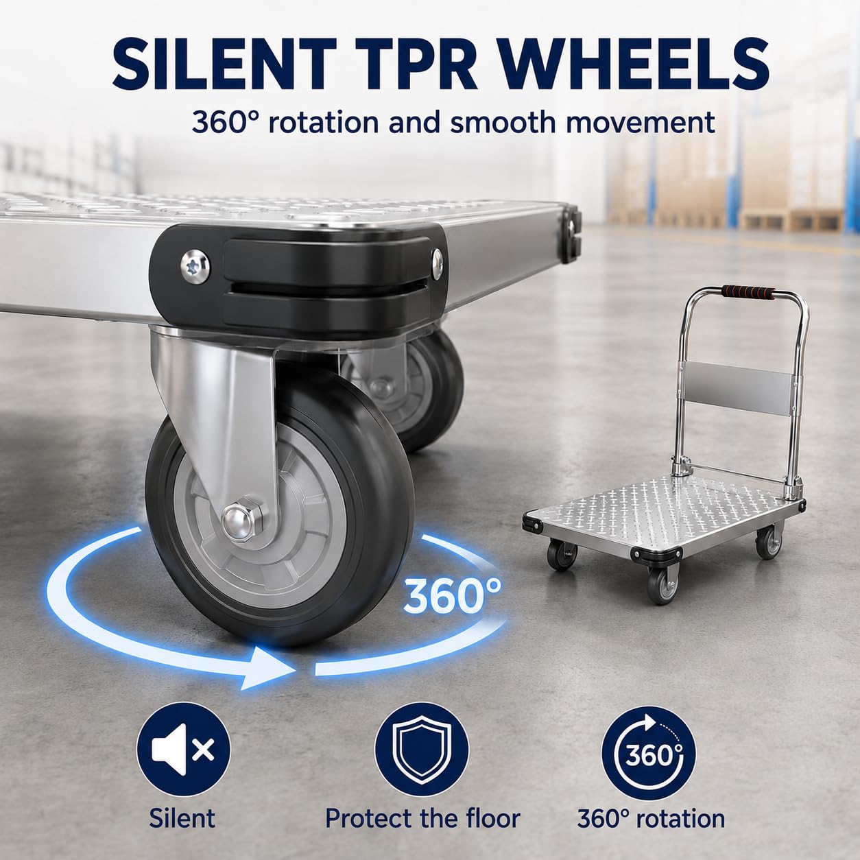 MAGIC SELECT Carro Plataforma Plegable 600 kg 90 x 60 cm | Ruedas 360º, Plataforma Antideslizante, Asa Plegable Ergonómica, Cuerda Elástica y Kit de Montaje