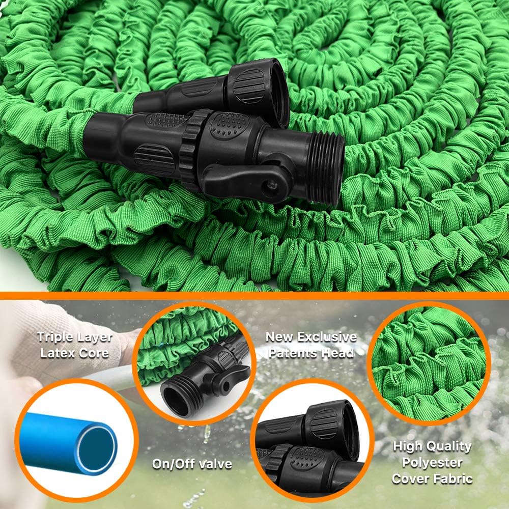POYINRO Expandable Garden Hose, 75ft Strongest Expanding Garden Hose with Triple Layer Latex Core & Latest Improved Extra Strength Fabric Protection for All Your Watering Needs Improved Design(Green) : Patio, Lawn & Garden