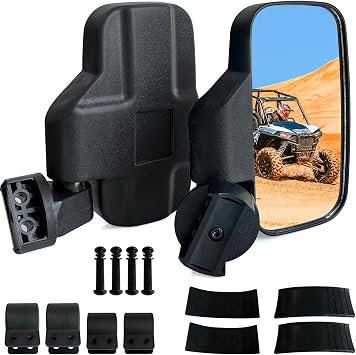 Pair UTV Side Mirrors for 1.75"-2" Roll Bar Cage, Universal UTV Side View Compatible with Polaris RZR Can Am Maverick Honda Pioneer SXS Kawasaki Mule