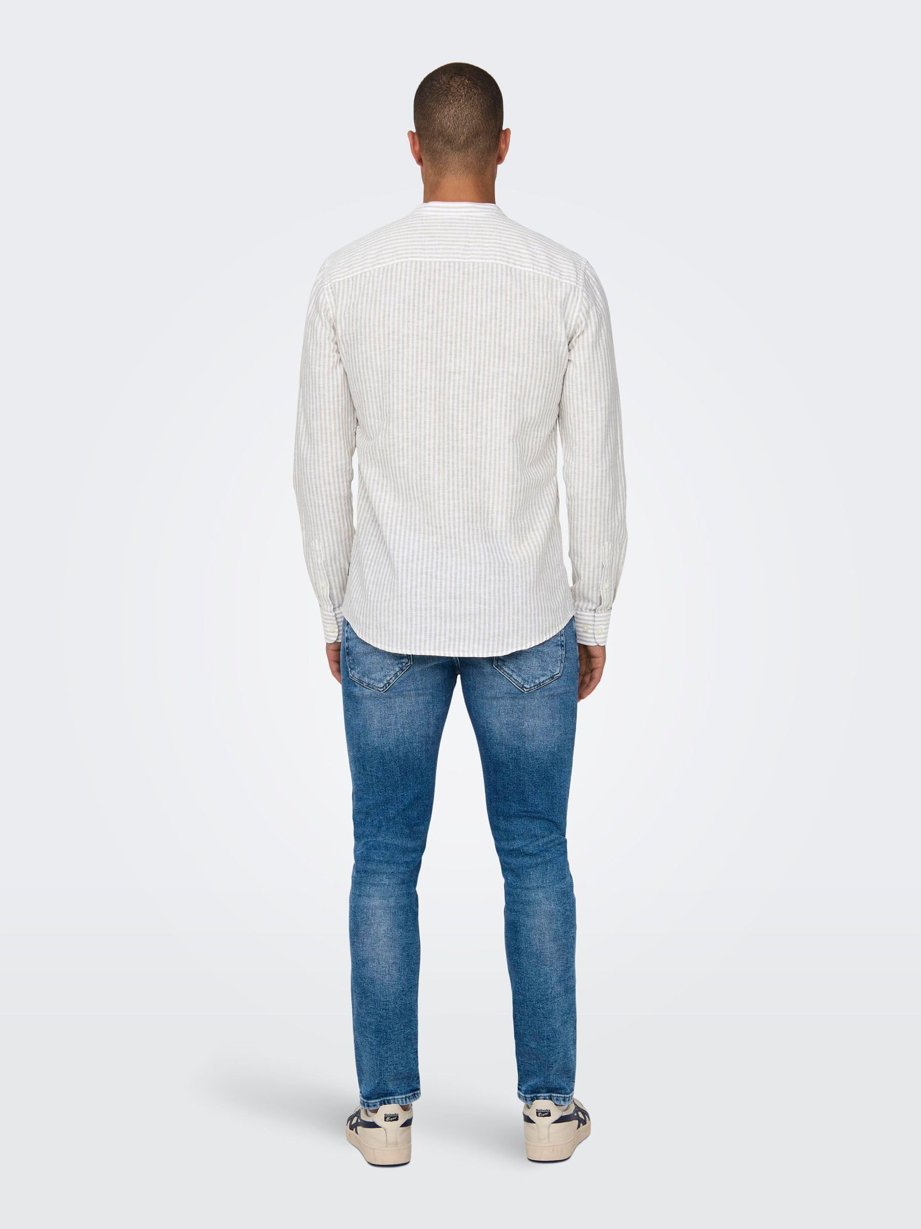 Camicia in Lino a Maniche Lunghe a Righe Uomo ONLY&SONS Slim Fit Top