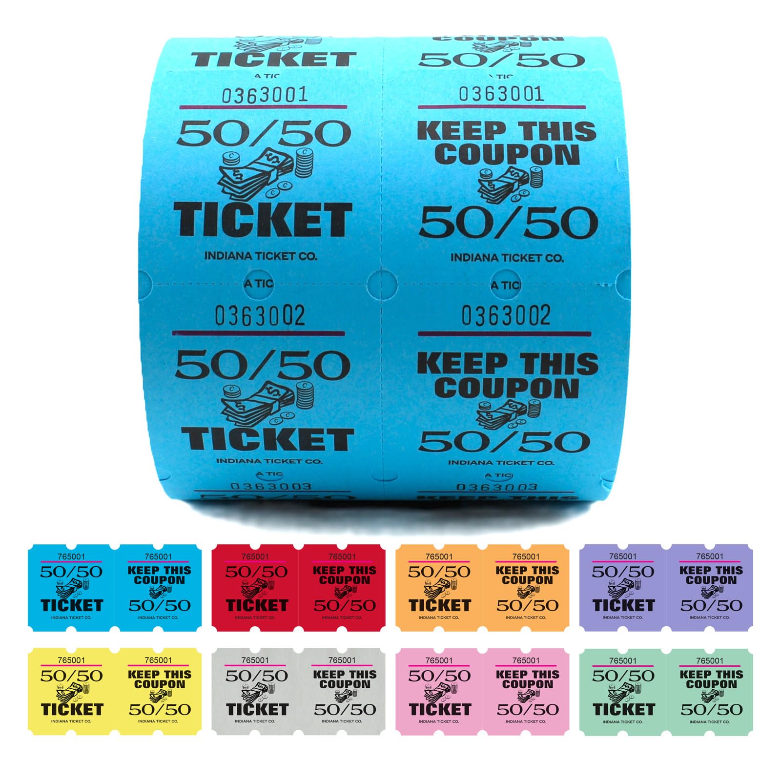 INDIANA TICKET CO. 1000 Raffle Roll Tickets, (Blue) - Double Roll, Large Ticket for Events, 50/50 Drawings, Fundraiser, Entry, Classroom Reward, &