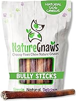 Nature Gnaws Natural Beef Bully Sticks 11-12" (8oz) Mixed Thickness - Long Lasting Chews for Aggressive Chewers & Large Dogs