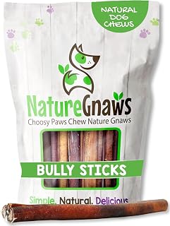 Nature Gnaws Natural Beef Bully Sticks 11-12" (8oz) Mixed Thickness - Long Lasting Chews for Aggressive Chewers & Large Dogs