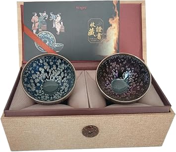 Jianzhan Ceramic Teacup, Kung Fu Tea Set, Tenmokus Tea Cup Chinese Time-honored Kiln Fired Craftmenship, Yerba Mate Cup Set of 2