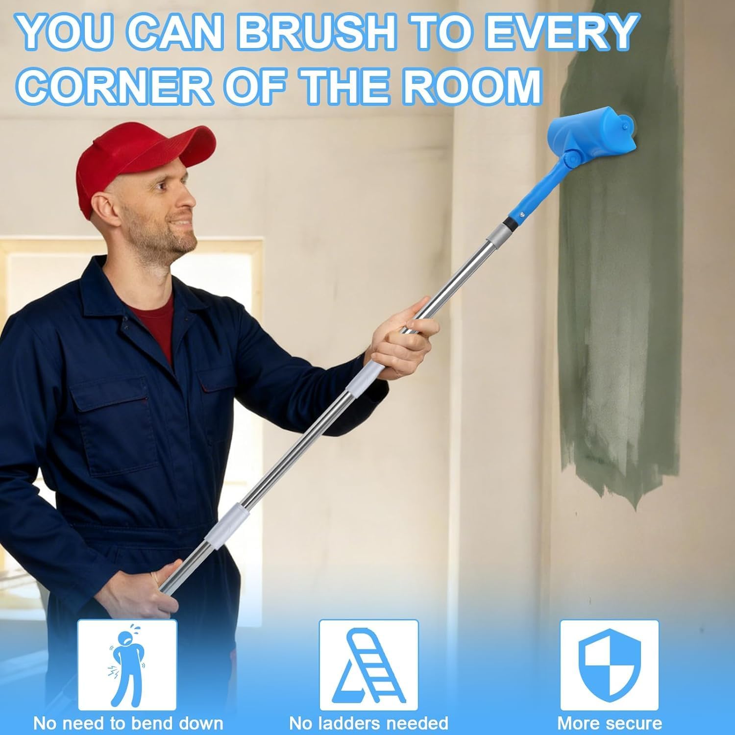Ceiling Paint Roller No Drip Kit – 96" Extension Pole Included Paint Kit | 10" Paint Roller with Splash Shield & Adjustable Head, No Drip Splatter-Free Roller Brush for Ceiling Wall Interior Painting