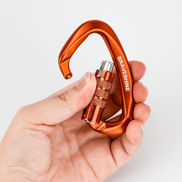 カラビナ 12KN オートロック式 BRAVESHINE 耐荷重1200kg ロックカラビナ Dリング 軽量 ハンモック タープ キャンプ用 荷物のフック 犬のリード用 多機能 2個セット - 3