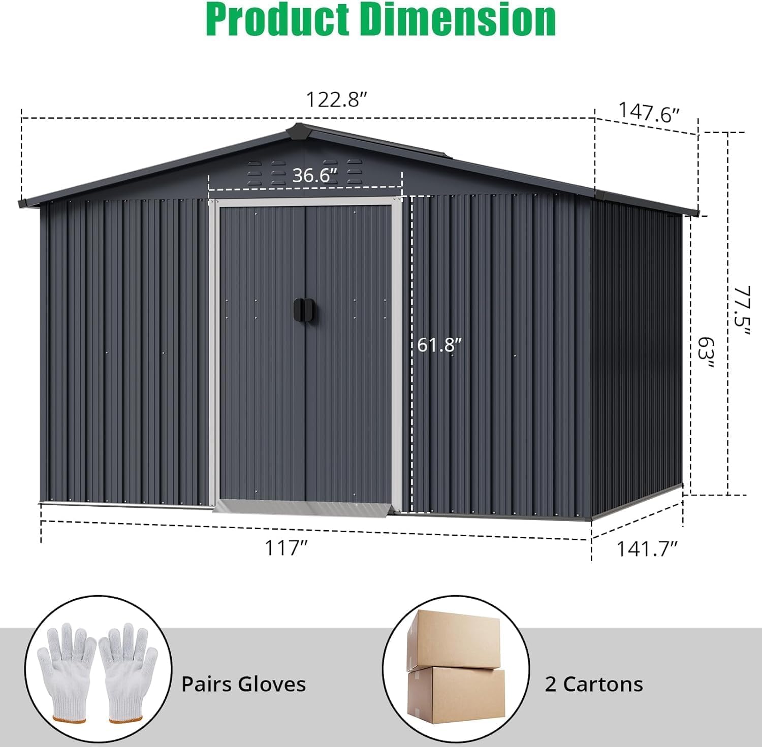 12 X 10 FT Outdoor Storage Shed with Double Vents, Multi-Purpose Storage Shed with Lockable Door, Large Metal Tool Shed, Suitable for Backyard Garden, Tools, Bicycles, Storage Boxes, Gray