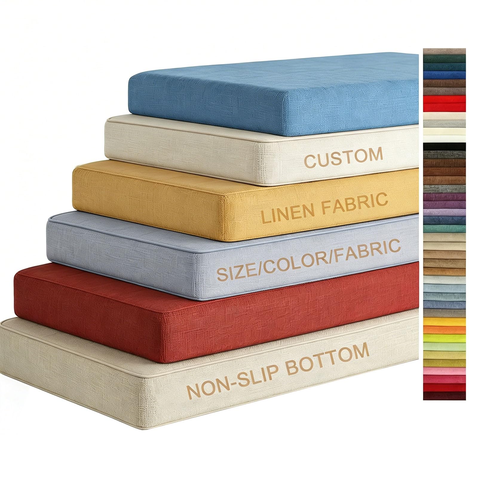 Custom Bench Cushion, Window Seat Cushion, High Resilience Foam Replacement Cushions for Indoor Outdoor Furniture, Living Room, Kitchen, Patio, Garden, Bench Seat Cushion(Linen Fabrics,Thick 5cm)