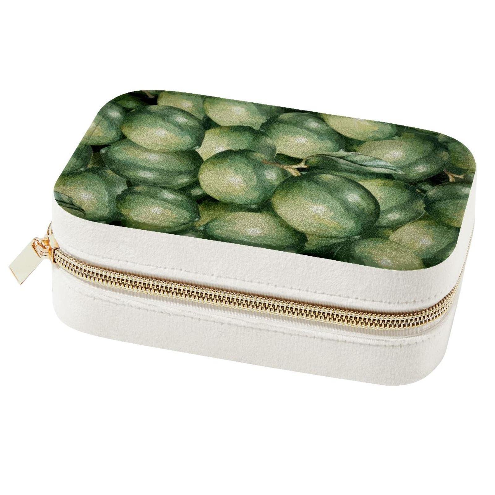 Boîte à bijoux de voyage verte en forme de fruit pour bagues et colliers