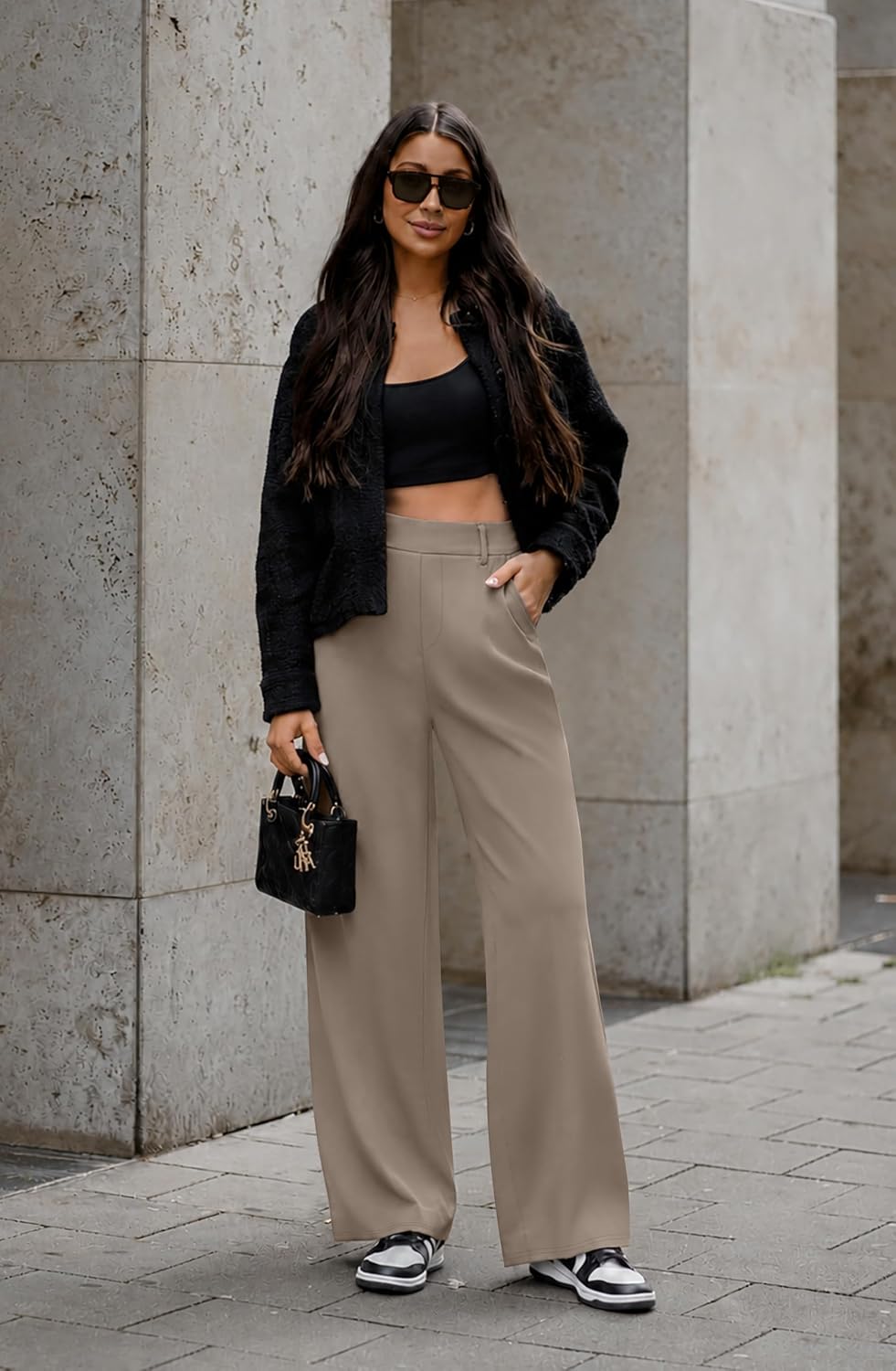 Women Fall Wide Leg Pants Business Casual Outfits Trousers Slacks Trendy image 3