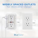 Chargeur mural de bandes de puissance à montage mural 6 Sortie 4 USB Ports (5V, 2.4A, 12W) et lumière de nuit 3-Sided Bande d'alimentation avec adaptateur Outlets espacés - Protecteur multi-dépannage pour le bureau intérieur