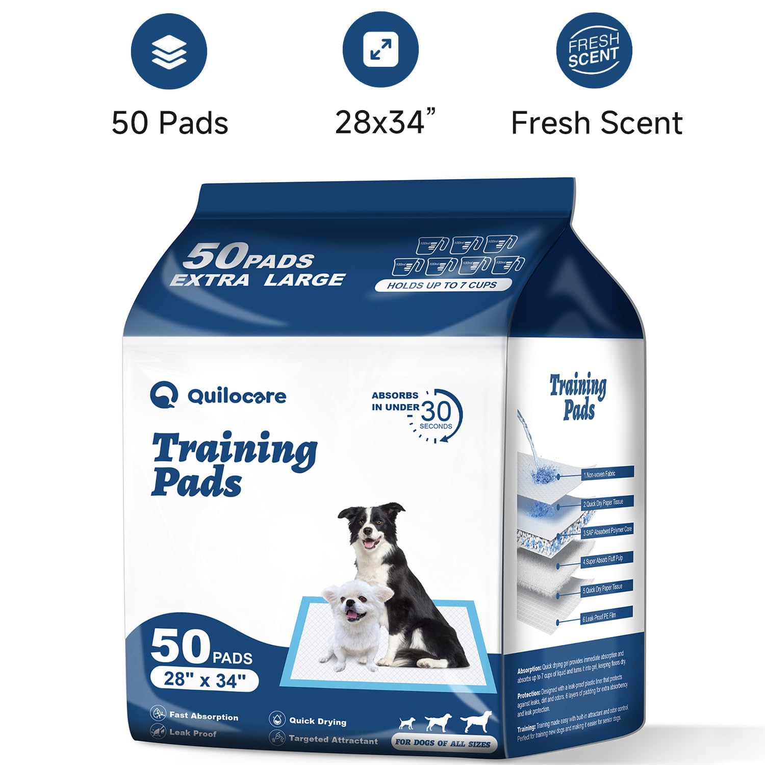 50 Empapadores Desechables, Almohadillas de Entrenamiento para Cachorros, Superabsorbentes, a Prueba de Fugas, de Secado Rápido, Extragrandes, para Entrenamiento en Jaulas y Uso en Interiores, XL