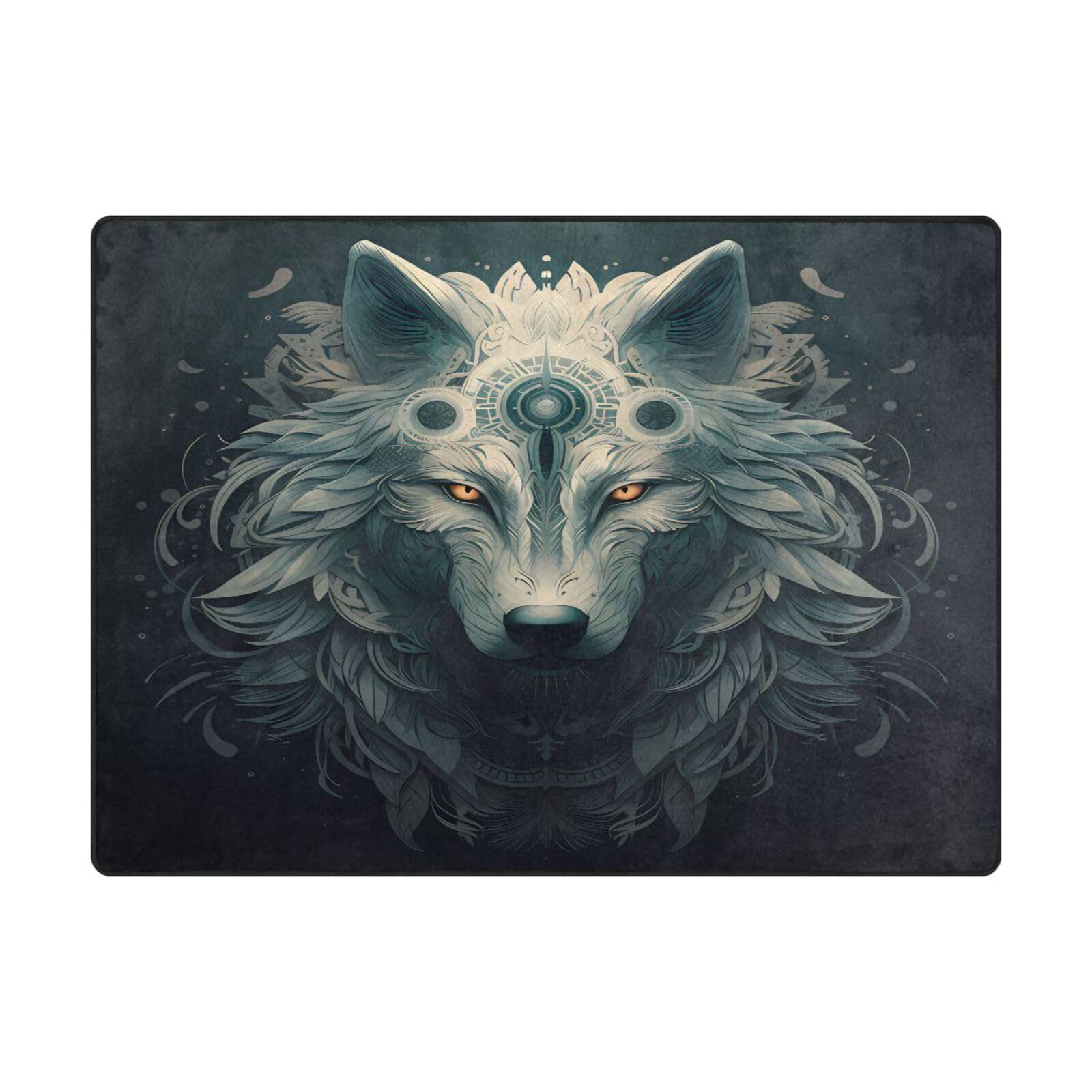 Grand tapis de sol 203 x 147 cm style national tête de loup pour salon et chambre