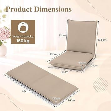 Multigot Folding Floor Chair, Portable Padded Lounge Chair (Beige)