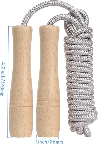 Vista 3 de Cuerda de saltar para niños, cuerda de saltar ajustable de algodón de 8.5 pies con mango de madera para niños y niñas, ejercicio al aire libre