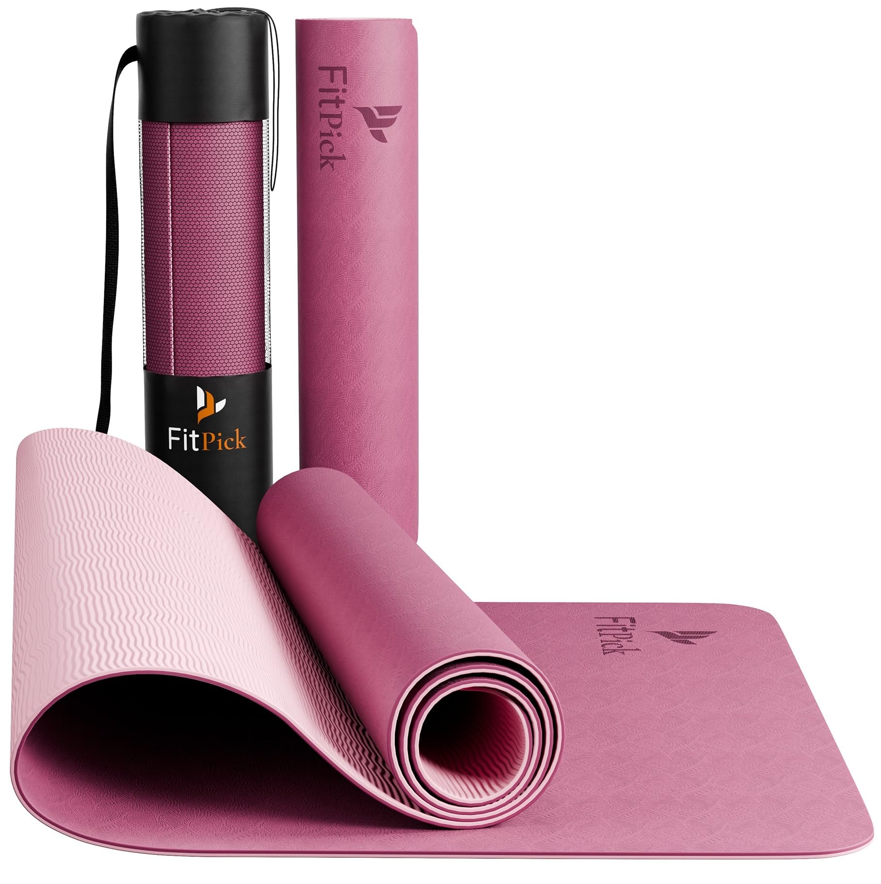 FIT PICK Pro Yoga Mat for Women & Men | High Density TPE Yoga Mat with 6mm Cushion | Non-Toxic, Sweat-Resistant & Double Sided Anti-Slip Exercise Mat | Lightweight & Portable with Carry Bag (Royal Mauve)