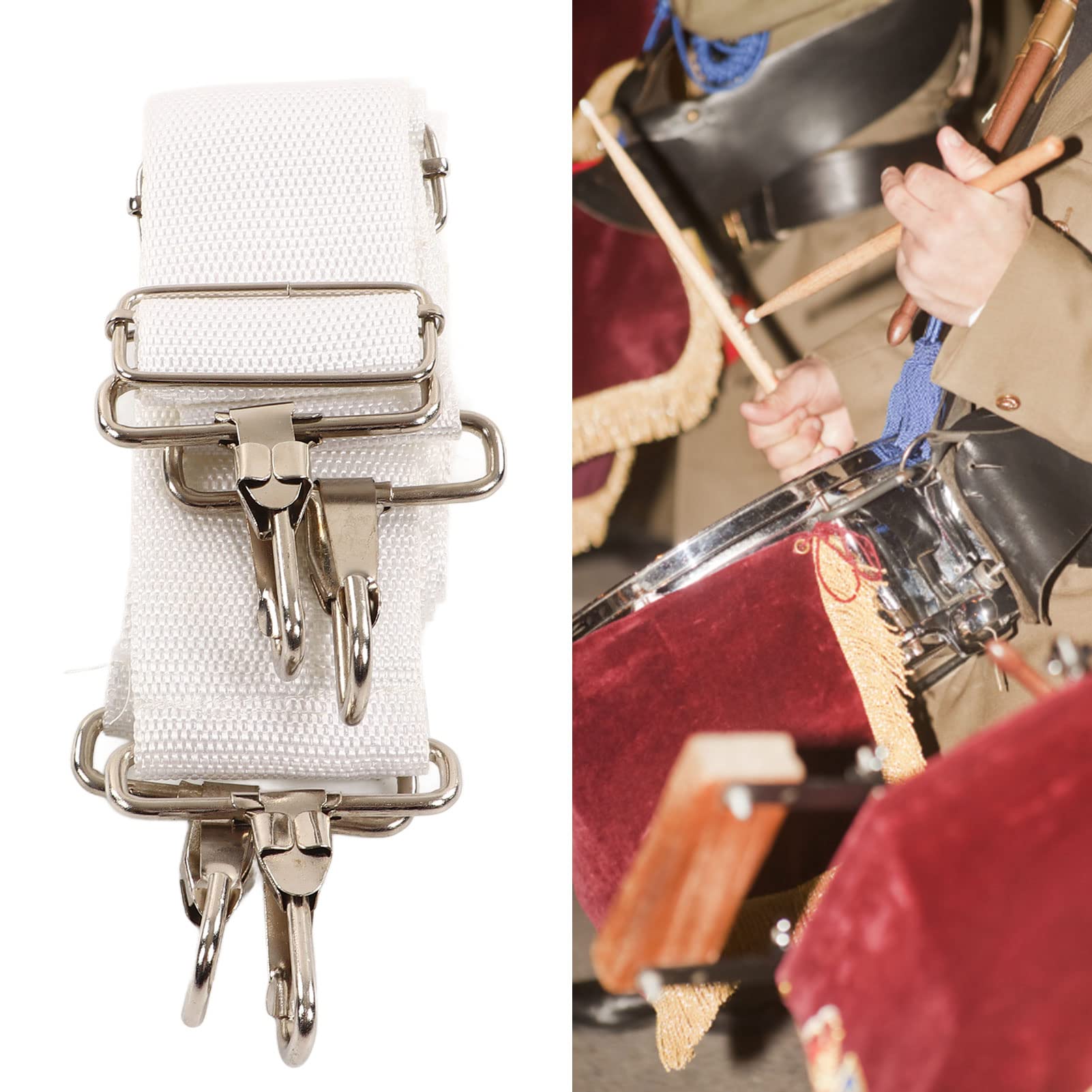 Drum Strap Belt, Bass Drum Strap, Bass Drum Strap Soft Nylon Elástico Ajustable Ergonómico Cómodo Doble Hombro Drum Strap Belt para Bass Drum Blanco
