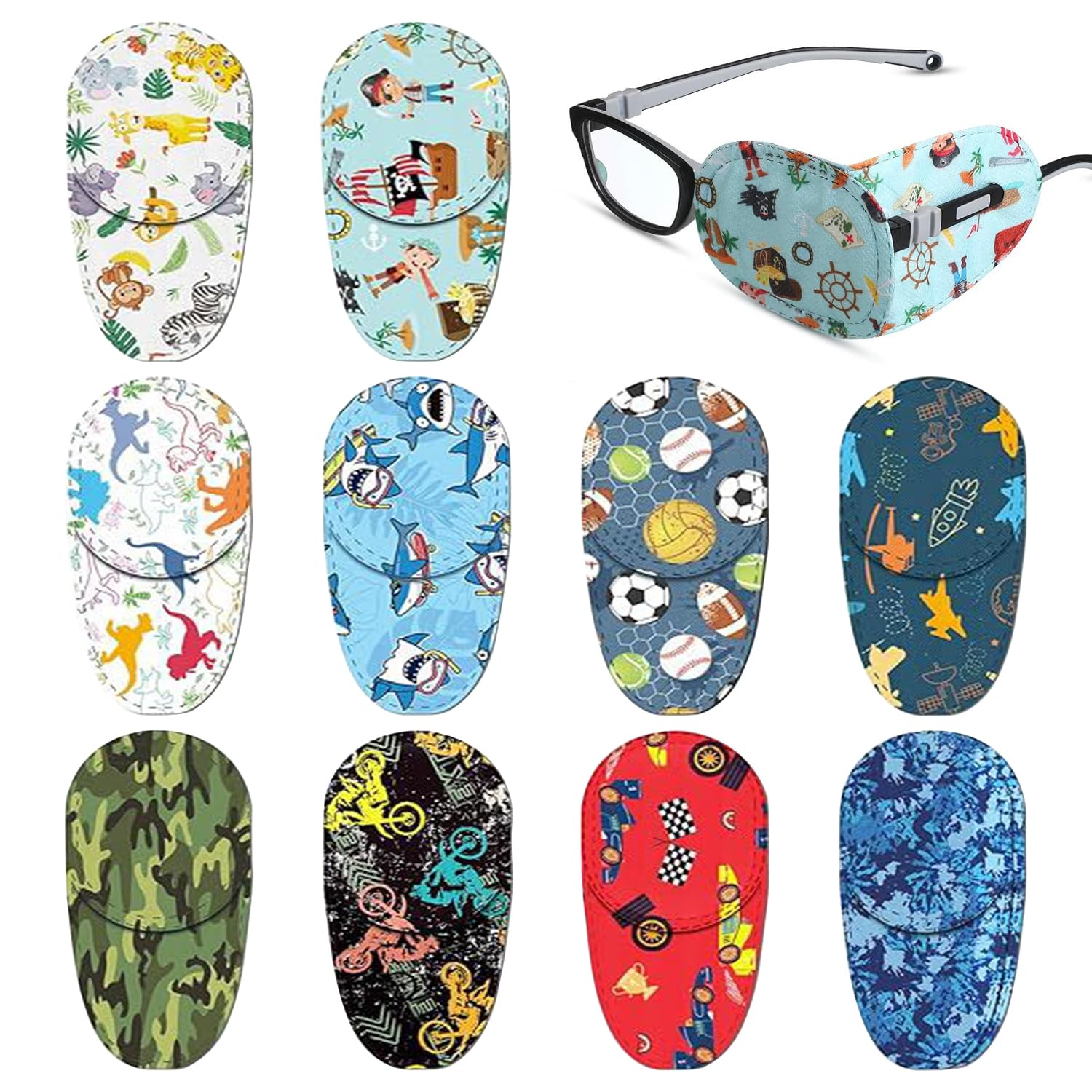 10 Pezzi Bende Oculari, Eye Patch Coprente per Occhio Pigro Ambliopia, Cartoon Eyepatch per Gli Occhiali Trattare Occhio Pigro Amblyopia Strabismus per Gli Occhi Sinistro e Destro