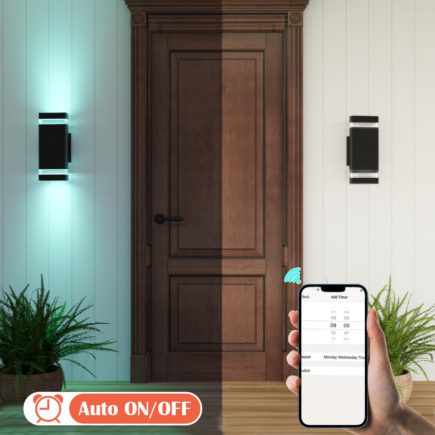 rosykite Up Down Outdoor Wall Lights Sconce, Remote Control RGB Color Changing LED Porch Lights Outdoor Wall Mounted, Black Exterior Lights for Garage, Balcony, Front Door - ETL Listed