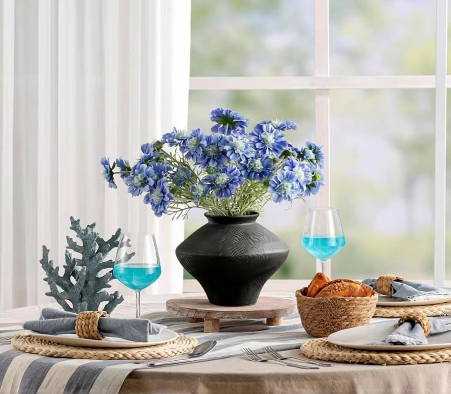 Rustic Ceramic Vase,Vintage Flower Vase,Rustic Vase,Farmhouse Decorative Vases for Home Decor, Table, Living Room, Shelf Decor (Black)